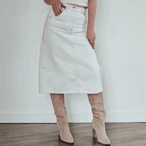 Joe's Jeans Raw Hem Denim Skirt Size 26 White Below Knee Midi Casual *flaw